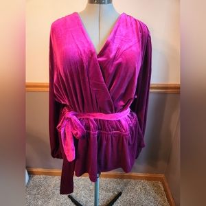 Lauren by Ralph Lauren Velvet Faux Wrap Top Fuschia 2XL